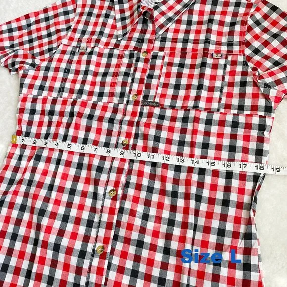 Columbia, Women's PFG Bonehead Short Sleeve Shirts, Red/Black Plaid, Size L / XL - Picture 8 of 12